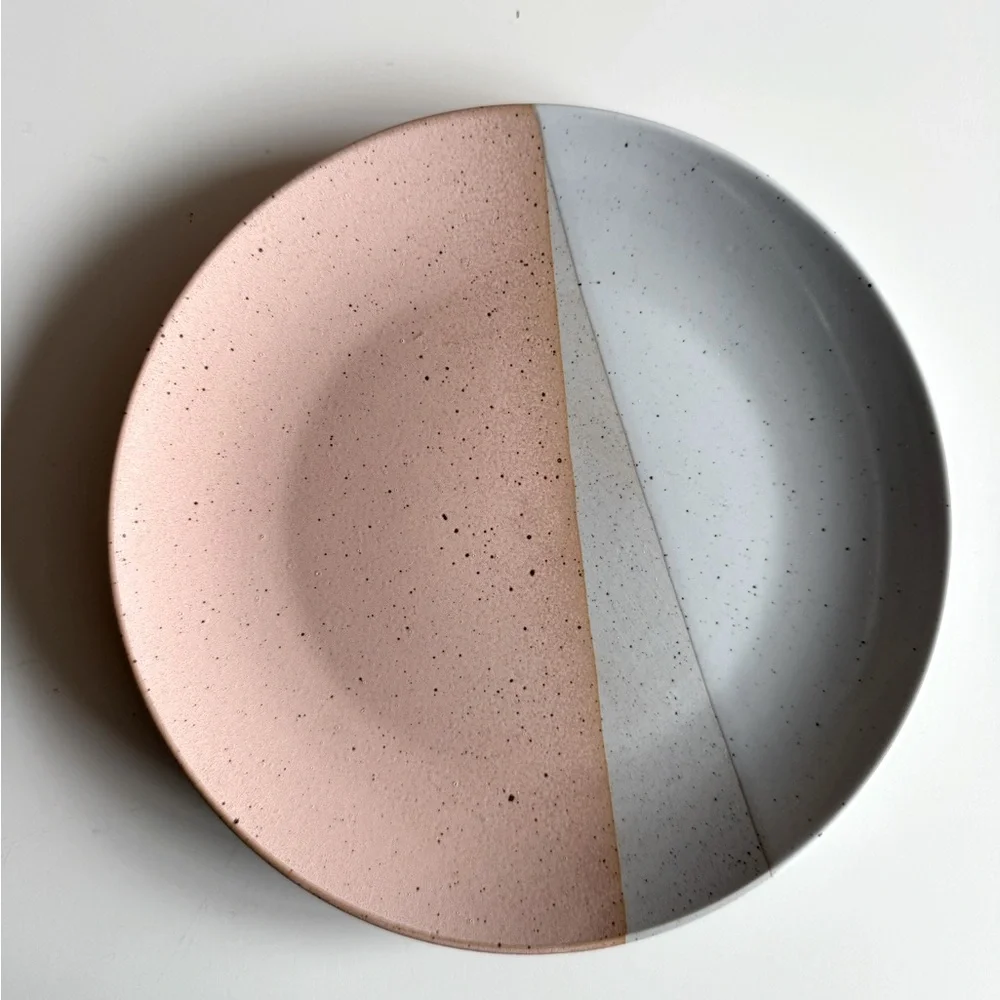 NWT Crate & Barrel Shae Salad Plate peach ivory grey speckled matte and glazed